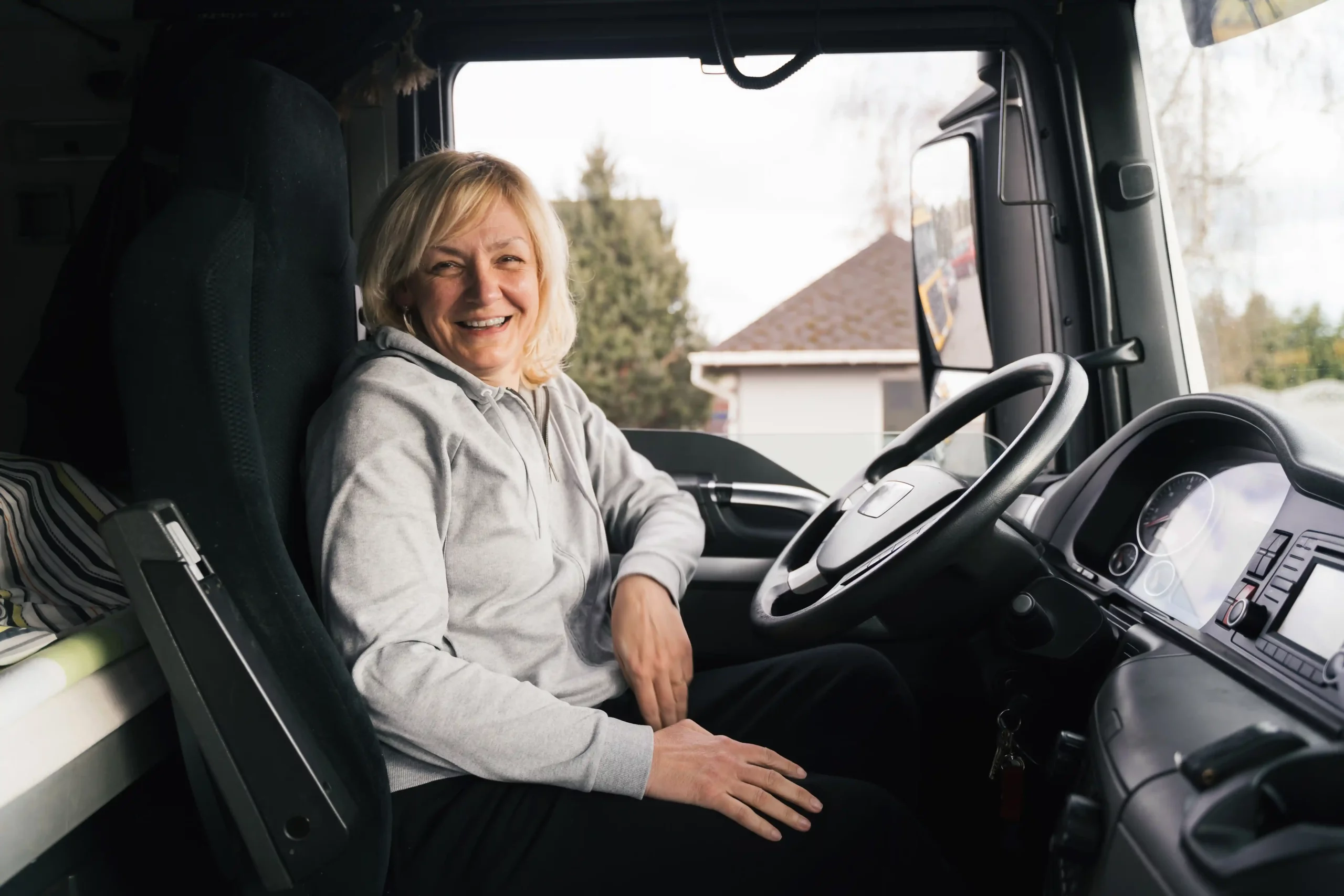 Amazon woman in her truck