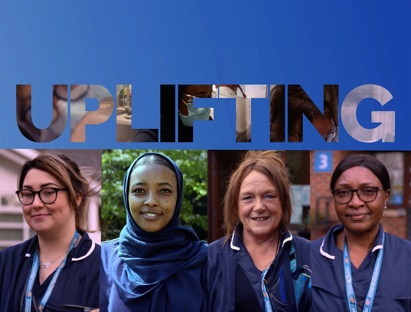 NHS England - 4 women smiling with the word uplifting above them