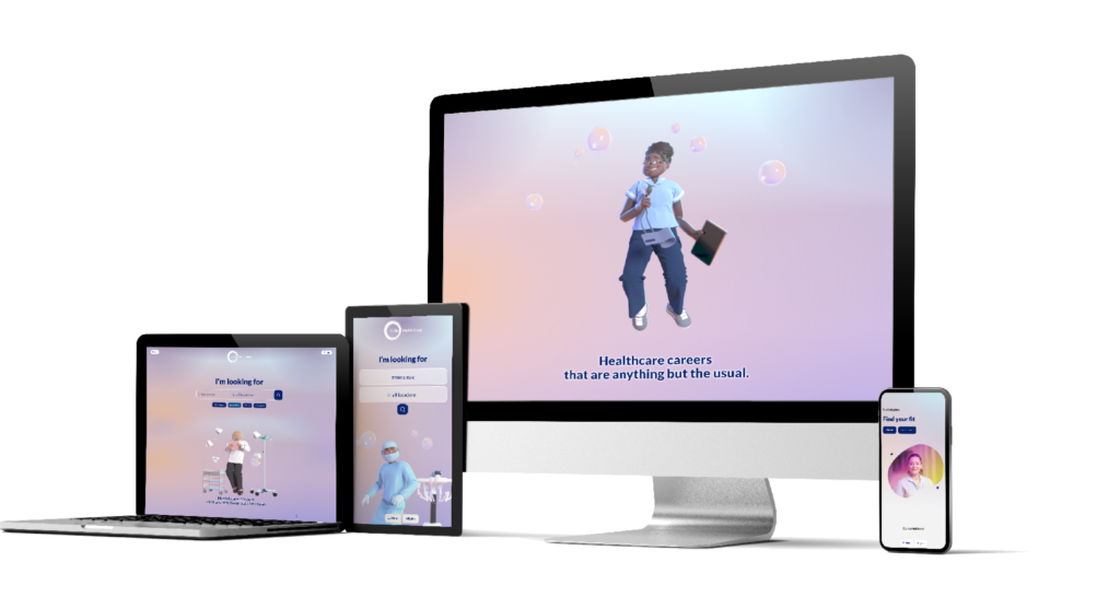 images of the careers site on a desktop, laptop tablet and mobile