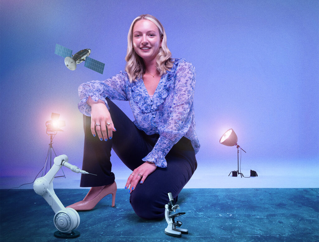 girl with satellite, light