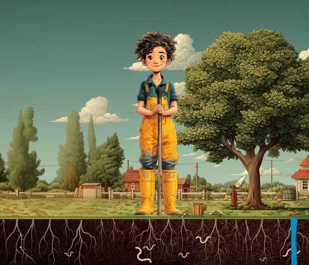 environment agency - boy in yellow dungarees & wellies
